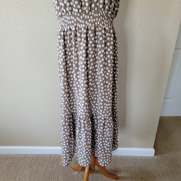 J. Crew Smocked-Waist Polka Dot Midi Dress in Brown, Size L - Picture 4 of 9